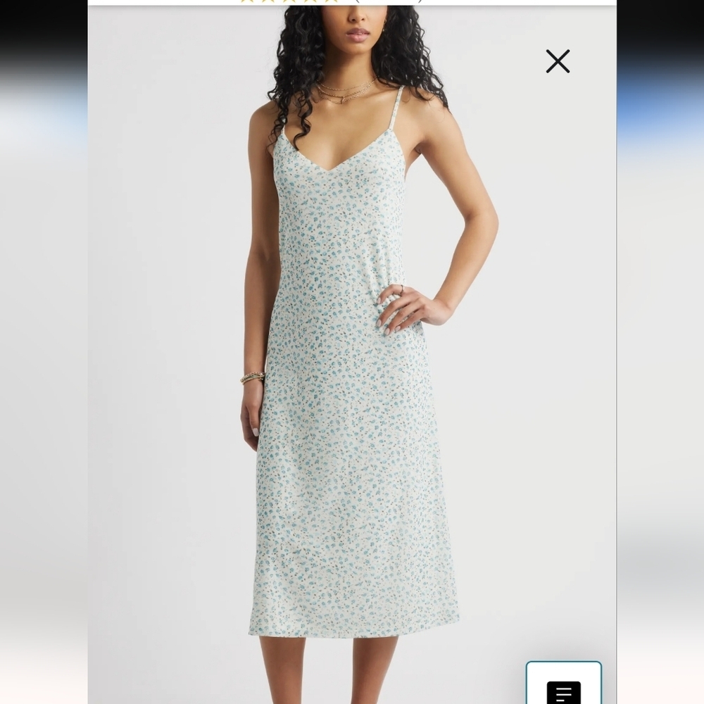 BP Floral Print Slipdress. IVORY- BLUE MAGGIE FLORAL. Size xsmall. New.